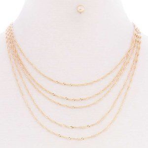 Gold Layered Twist Chain Necklace With Earring Set